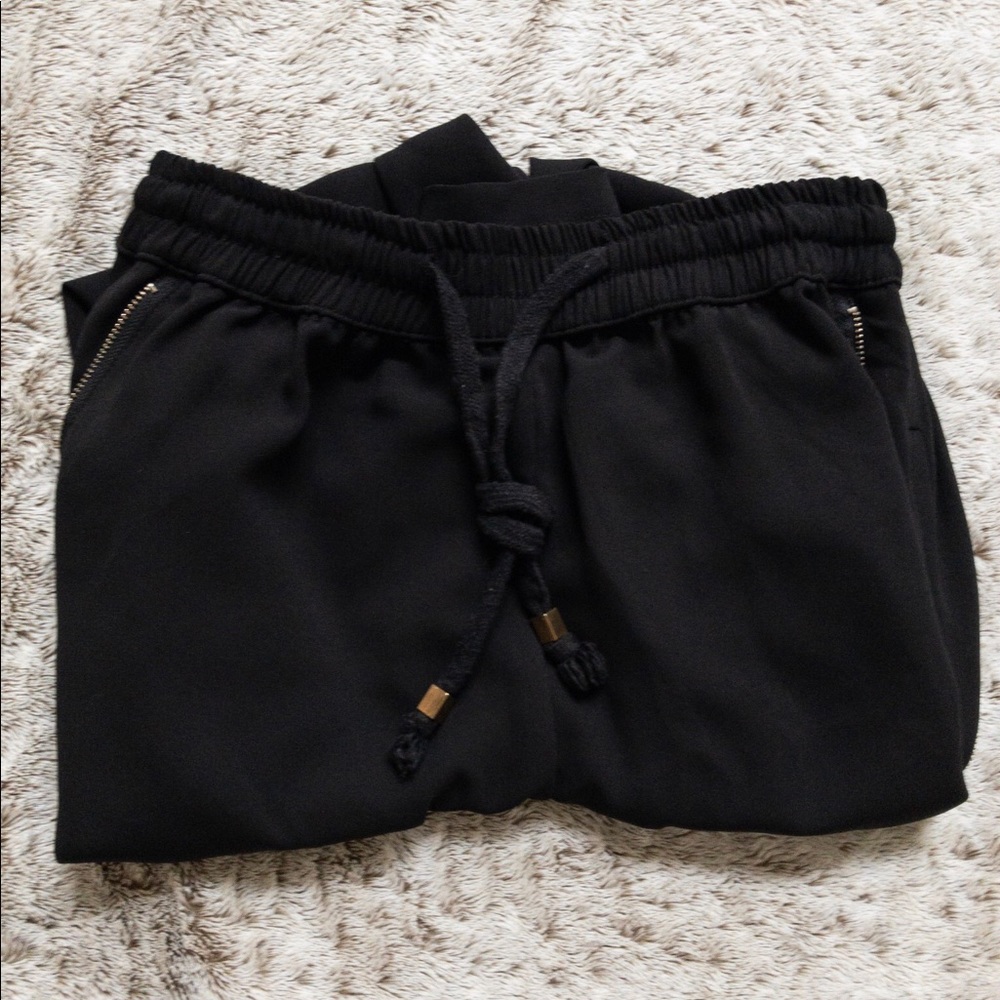 Boutique Black Jogger Pant with Gold Zipper Detail